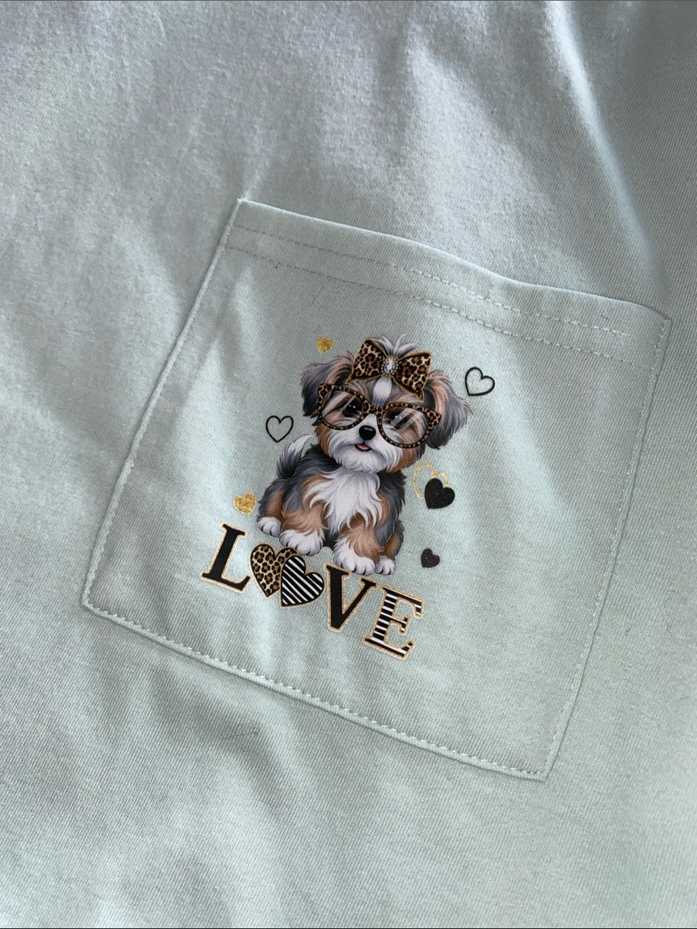White Short-Sleeve Pocket Tee with Puppy 'Love' Graphic